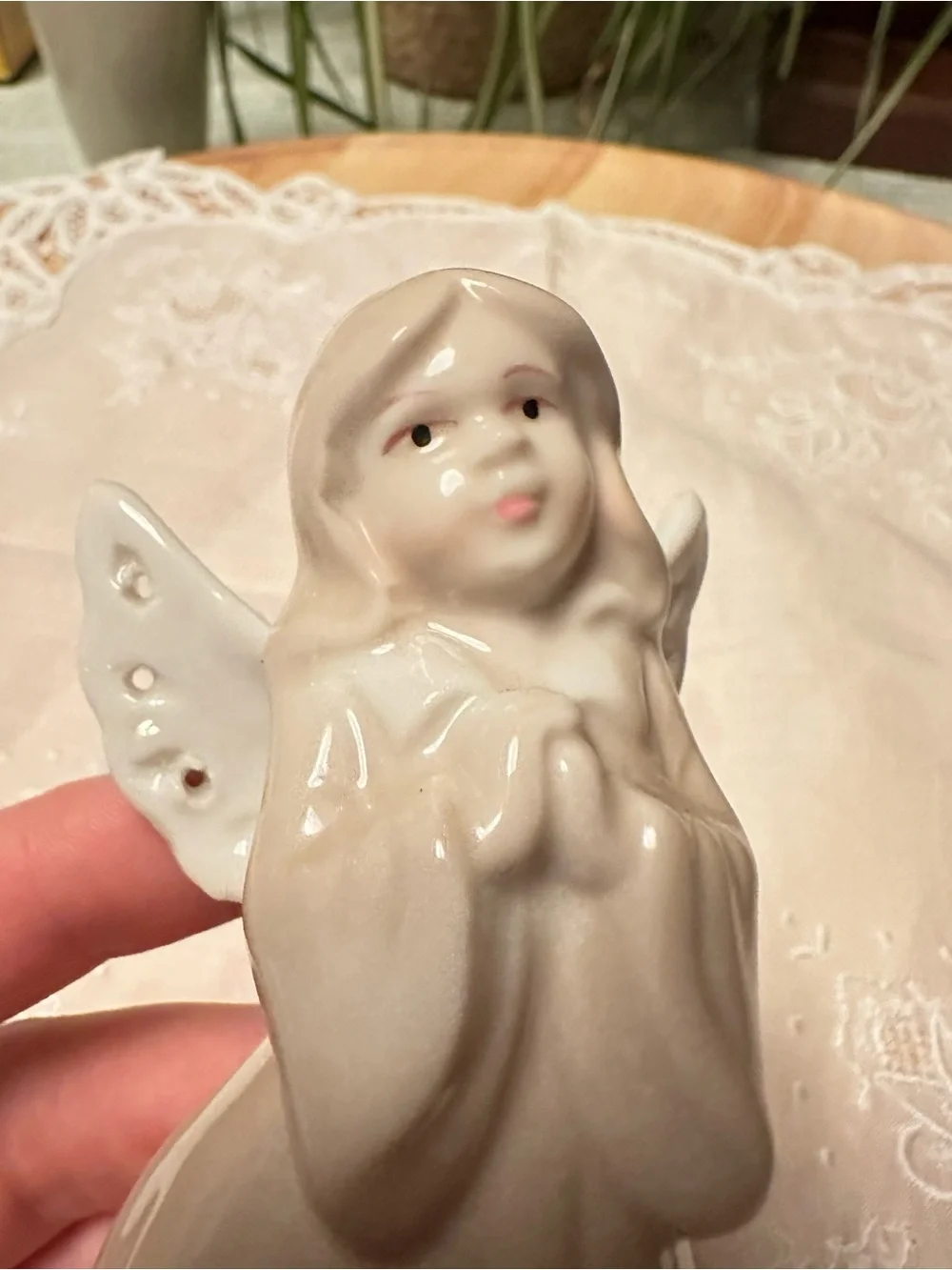 Vintage Porcelain Angel Girl Figurine Pierced Wings Pink Robe 4.5”